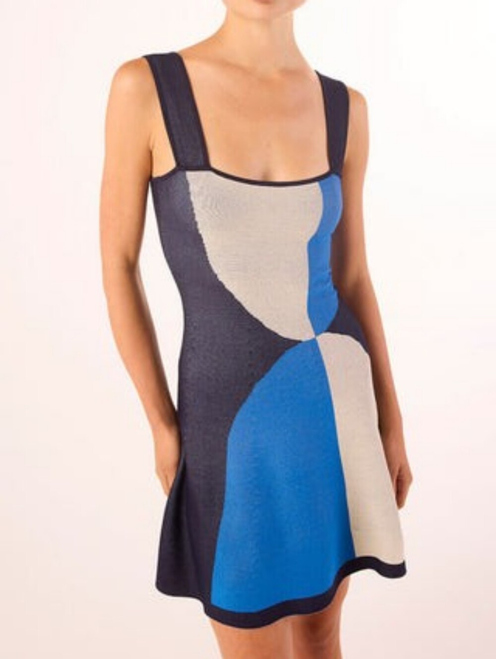 MISA  LOS ANGELES Colorblock Blue & White Square-Neck Knit ViVi Dress Size S